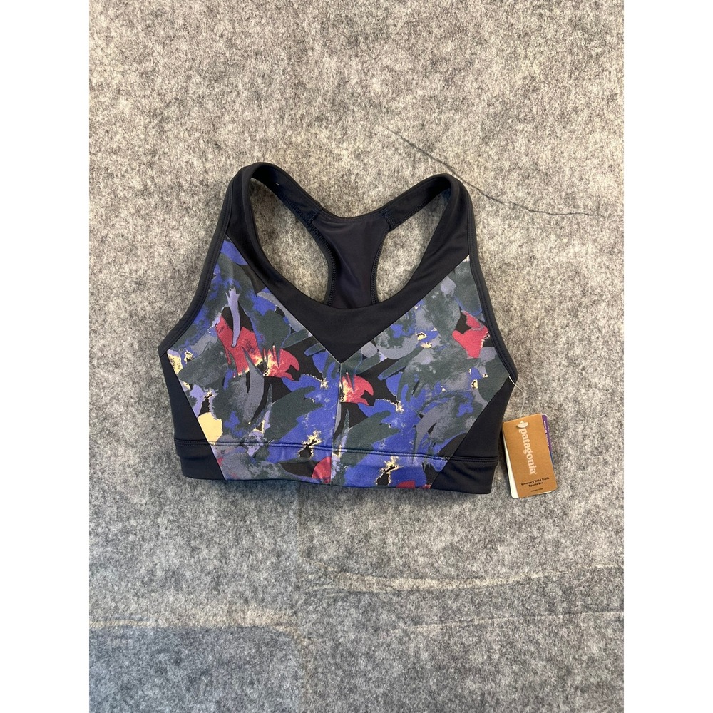 Patagonia Wild Trails Sports Bra Abstract Jungle Smolder Blue XS